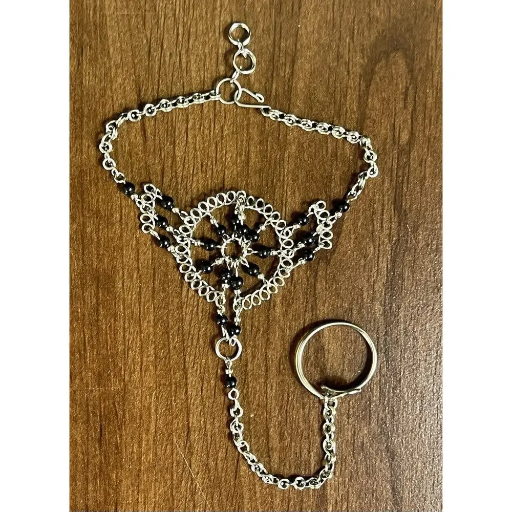 Black Beads and Alpaca Silver Slave Bracelet From Perú
